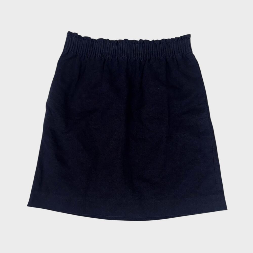 J. Crew Factory Size 00 Navy Blue Skirt Elastic Waist Linen Cotton Blend
